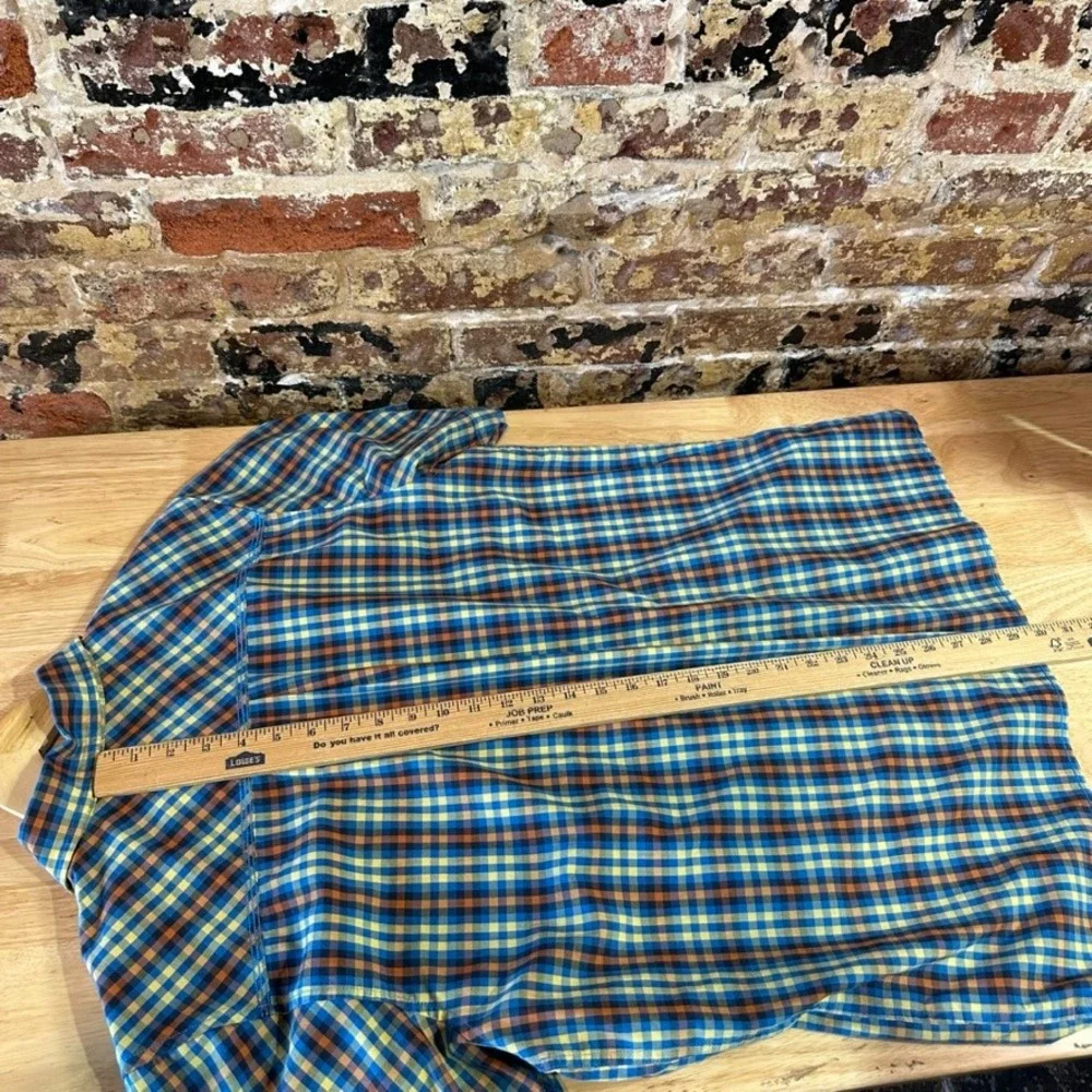 The North Face Mens Large Short Sleeve Button Up Blue Western Plaid Shirt
